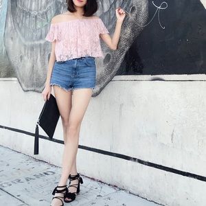 Cute offshoulder crop lace top